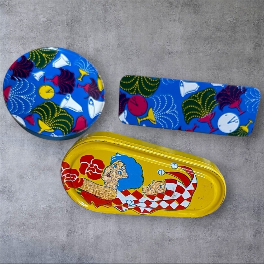 Vintage KIRCHHOF Tin Lithograph Noisemakers - Set of 3
